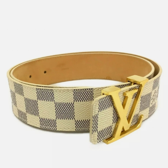 Louis Vuitton White Damier Azur Saint Tulle Belt Blue Cloth Metal